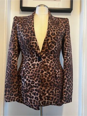 ZARA Leopard Print Single-Button Blazer - Brown/Black